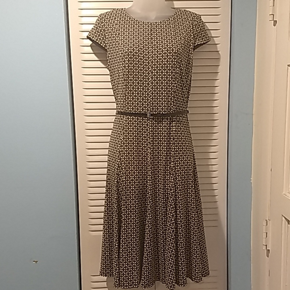 Pale grey and black belted dress